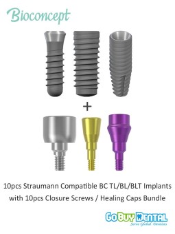 10pcs Bioconcept BC TL/BL(T) Implants with Healing Caps Bundle Compatible Straumann